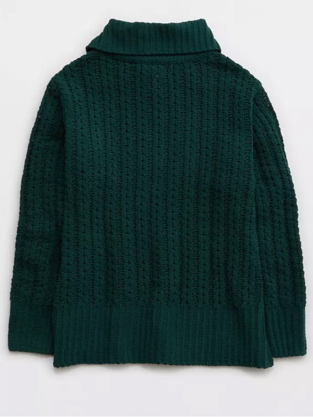 Aerie Cable Car Knit Quarter Zip Deep Forest Green Chenille Sweater L - Picture 5 of 13
